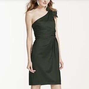 David's Bridal One Shoulder Dress in Dark Green